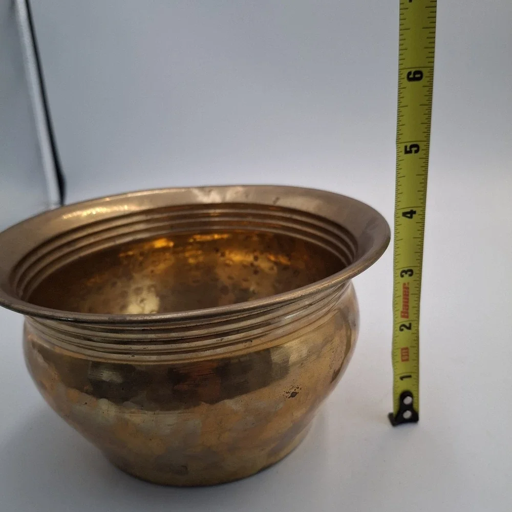 Vintage Hand Crafted Solid Brass Hammered Bowl Planter Pot India Decor 7